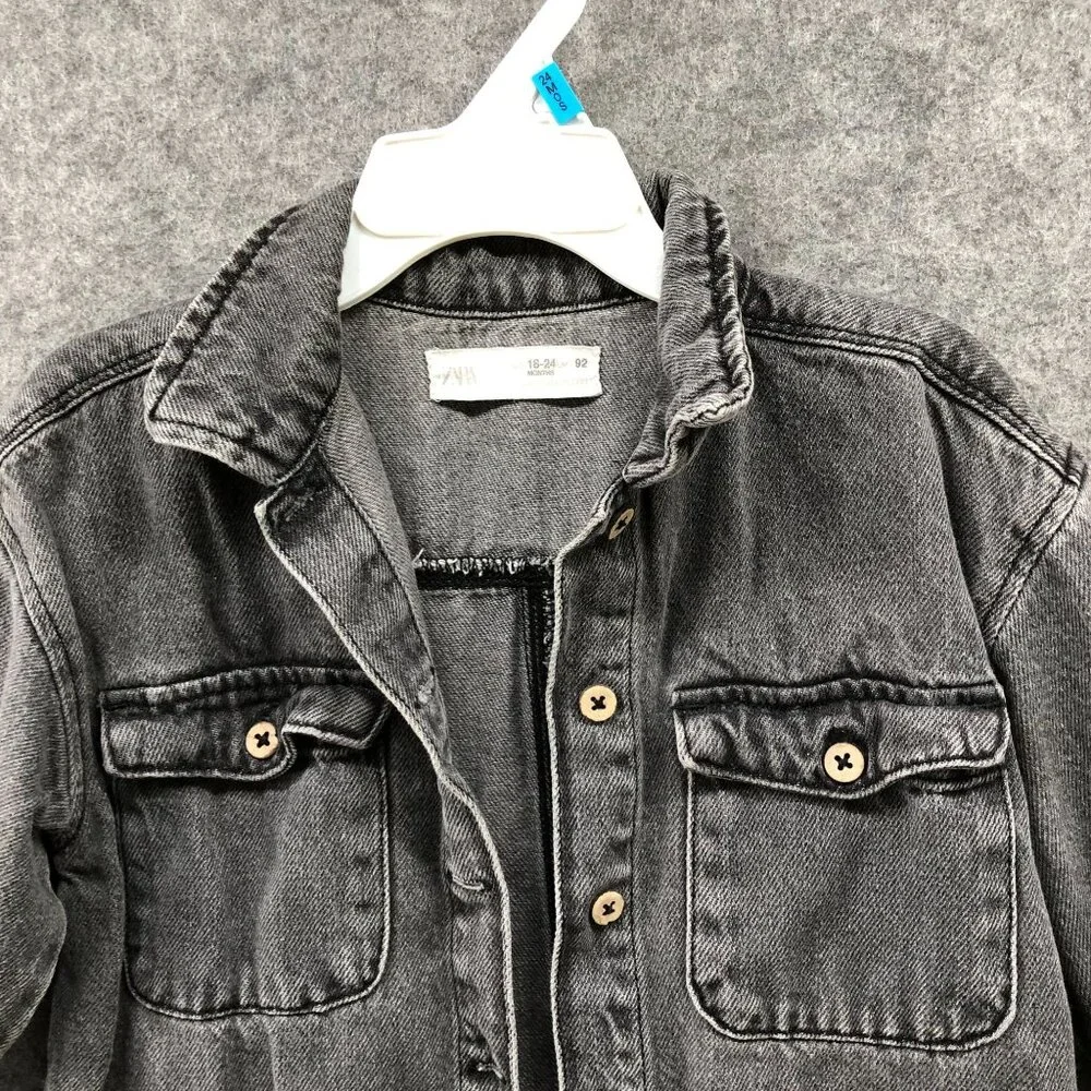 Zara Girls 18-24M Denim Shirt Jacket Gray Longline Dress‎ Relaxed Oversized